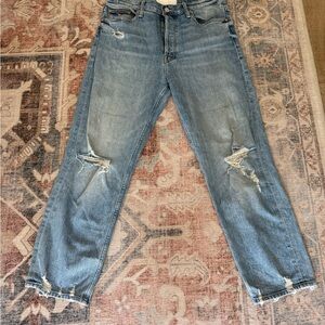 MOTHER Blue Boyfriend Jeans Distressed Relaxed Fit